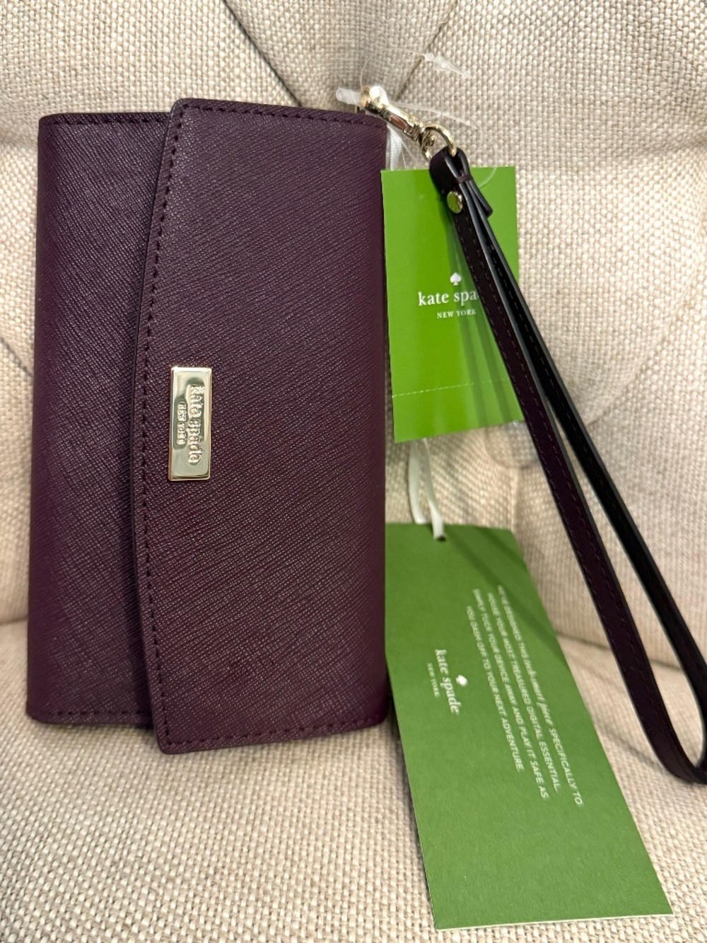 NEW Kate Spade Laurel Way Saffiano Leather Wristlet Wallet Mahogany Purple